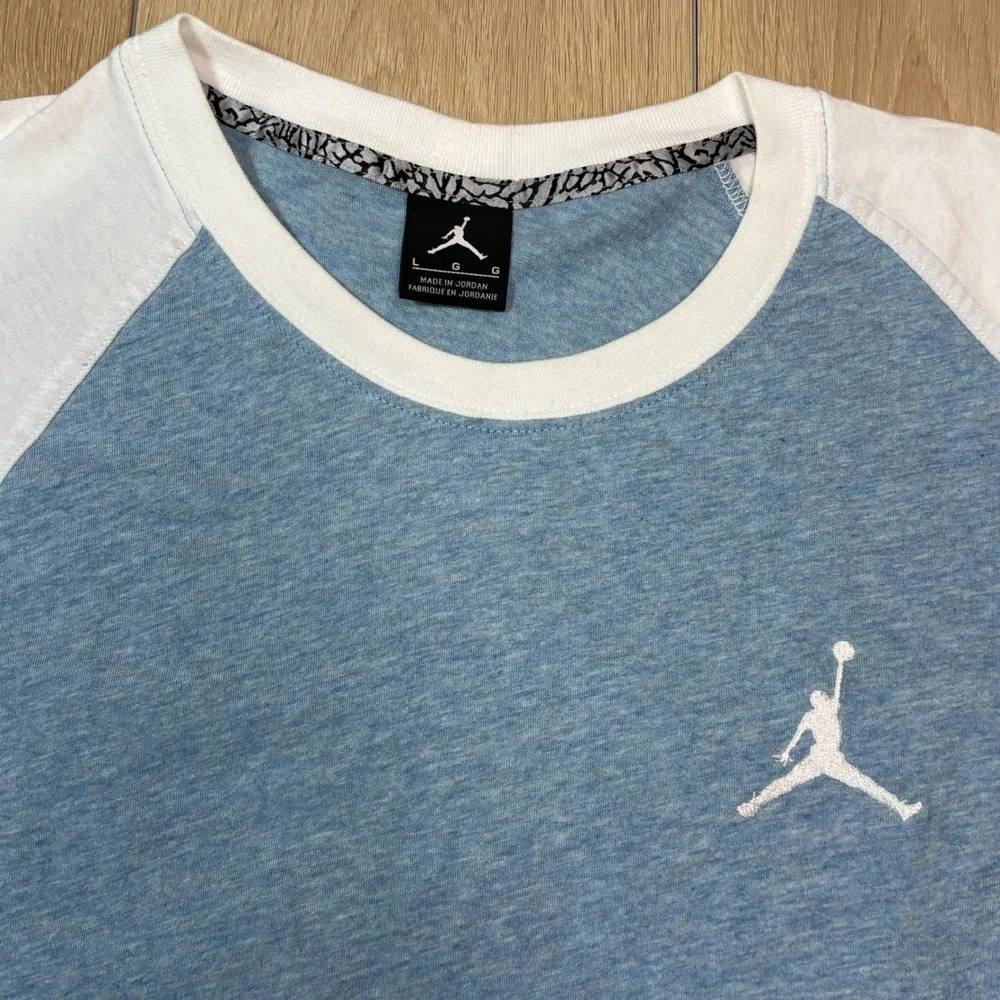 Jordan Boys Blue White Raglan 3/4 Sleeve Jumpman Baseball T-Shirt Size Large